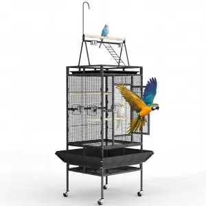 Extra Large 82" Parrot Cage with Play Top & Rolling Stand, Heavy Duty Wrought Iron Aviary – Spacious, Secure, Easy to Clean – Removable Tray & Rope Perch – Ideal for Parrots, Parakeets