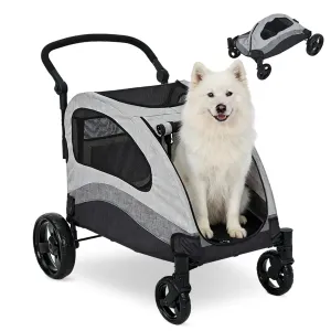 Foldable Dog Stroller, Large Dog Carrier with 360° Wheels, Adjustable Handle & Storage Pocket, Portable Puppy Travel Strollers, Pet Wagon for Large Dogs, 135 Lbs Capacity, Black