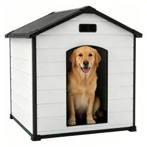 XLarge Dog House Indoor Outdoor Waterproof, 57" Heavy Duty Plastic Large Breed Dog Kennel with Raised Floor, Removable Roof & Air Vent for Small to XL Dogs, Easy Assembly