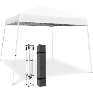 Portable Pop Up Canopy Tent 10x10 FT - Slant Legs, Folding Gazebo, 150D Oxford Fabric, White - Outdoor Events, Patio, Garden, Beach, Party - 3x3 Meters, Without Apron