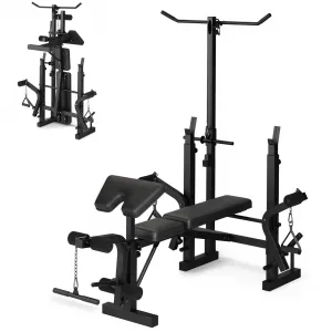 Weight Bench for Home Gym, Multi-Function Bench Press Set with Preacher Curl Pad & Chest Fly, Leg Extension and Leg Curl, Lat Pulldown, Full Body Strength Trainer Equipment