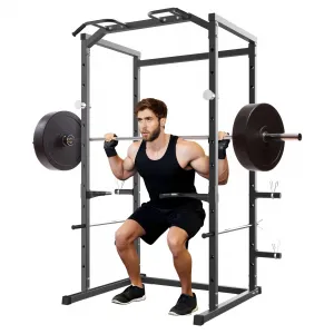 Power Cage Squat Rack for Home Gym with Pull-Up Bar, Dip Bars, Adjustable Safety Bars, 1100 LB Capacity, Black