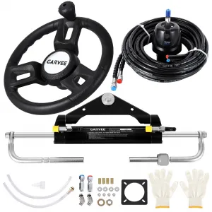 150HP Hydraulic Steering Kit for Small-Medium Boats - Precise Control & High Pressure - Corrosion-Resistant Aluminum - Leak-Proof Hoses & Compact Cylinder - Outboard Compatible - Marine Use