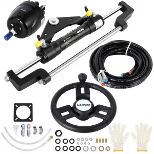 300HP Hydraulic Steering Kit for Small-Medium Boats - Precise Control & High Pressure - Corrosion-Resistant Aluminum - Leak-Proof Hoses & Compact Cylinder - Fits Most Outboard Motors - Marine Navigation