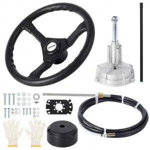 Boat Steering System with 14ft Cable & 13.5" Wheel, Cast Steel & 304 Stainless, Low-Effort Precise Control, 3/4" Shaft, Quick Install for Yachts & Fishing Boats