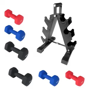 Neoprene Dumbbell Set for Home Gym, 5+10+15 LBS, Colorful, Hex Design, Anti-Slip PVC Coating