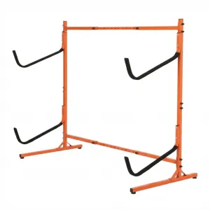 Heavy Duty Freestanding Kayak Storage Rack – Adjustable Steel Stand for 2 or 4 Kayaks, Canoes, Paddleboards, Surfboards – Padded Arms, Indoor/Outdoor Organizer – Orange Color