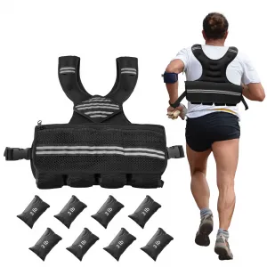 Adjustable Weight Vest 6-30 LBS Neoprene Workout Vest for Running Walking Gym Training Reflective Strips Pockets Black