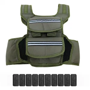 Weighted Vest 35 LBS Adjustable with Shoulder Pads Reflective Stripe Pockets for Running Walking Home Gym Green