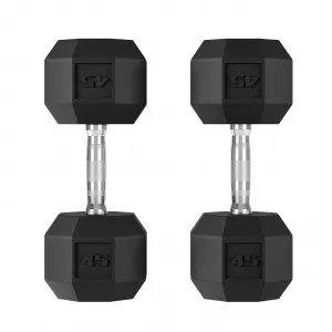 45 Lbs PVC Encased Hex Dumbbell Set, Strength Training Hand Weights for Men & Women, Black, Durable & Non-Slip