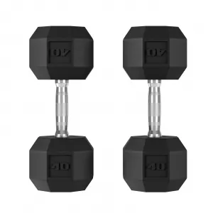 40 Lbs PVC Encased Hex Dumbbell Set, Strength Training Hand Weights for Men & Women, Black, Compact Fitness Equipment