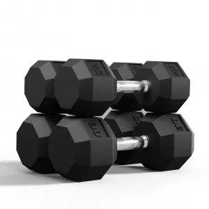 110 LB PVC Encased HEX Dumbbell Set, Strength Training Weights, Black, 25-100 Lbs