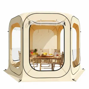 10x10 Ft Outdoor All Weather Pop Up Tent, 6-8 Person Instant Tent Shelter, Rainproof Camping Sun Shelter Coldproof & Windproof for Patio, Backyard, Deck, Sports Events, Beige