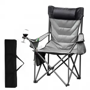 Heavy Duty Oversized Camping Chair With Cooler Pouch, Quad Lumbar Support, Cup Holder For Adults, 400 LB Capacity, Folding Outdoor Chair