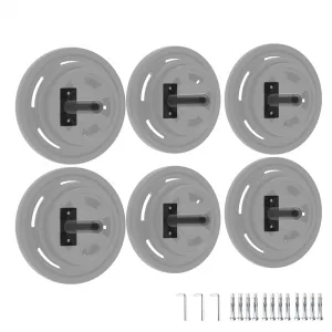 6 PCS Wall Mounted Weight Plate Holder, Heavy-Duty Alloy Steel, Protective Rubber Pad, Fits 1" and 2" Plates, Gym Storage Rack, Black