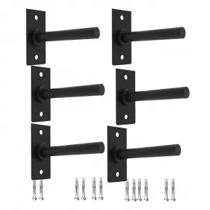 6 PCS Wall Mounted Weight Plate Holder, Heavy-Duty Alloy Steel, Protective Rubber Pads, 1" Plates, Black, Space-Saving Gym Storage
