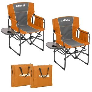 Oversized Directors Camping Chair Portable Folding Chair for Adults Support 400 lbs Heavy Duty Lawn Chair with Side Table for Camping Sports Picnic Beach Fishing 2 PCS Orange