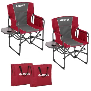 Oversized Directors Camping Chair with Side Table, Heavy Duty Portable Folding Chair for Adults, Supports 400 lbs, Red, 2 PCS