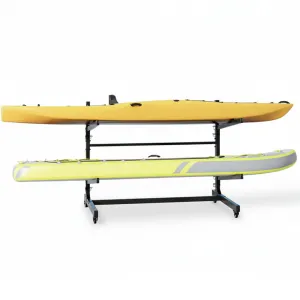 Freestanding Kayak Storage Rack for 2 Kayaks with Wheels - Heavy Duty 200 Lbs Capacity Stand for Canoe, SUP, Paddleboard, Indoor Outdoor Garage