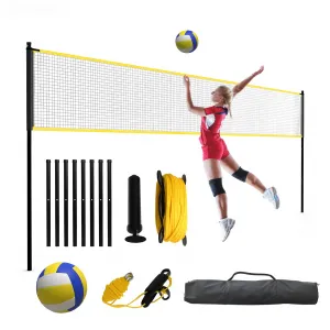 Portable 32 Ft Volleyball Net for Backyard & Outdoor – Adjustable Height Training Set with Bag, Ball, Pump & Ropes – Sturdy Freestanding Net for Kids, Teens, & Adults