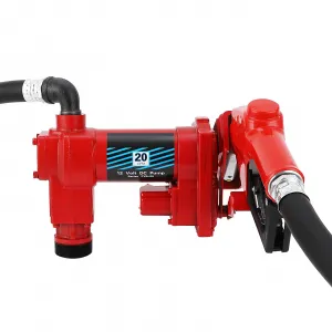 Fuel Transfer Pump 20 GPM 1/4 HP, 12 Volt DC Fuel Pump, Diesel Transfer Pump with Automatic Nozzles, Gasoline Transfer Pump with Emission & Suction Hoses for Gasoline, Diesel, Kerosene