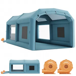 Inflatable Paint Booth, 20x11.5x9 ft Inflatable Spray Booth Tent with 250W+550W Blower, Portable Spray Shelter with Air Filter System for Car Motorcycle Garage Furniture Parts DIY Painting