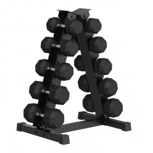 Rubber Coated Hex Dumbbell Weight Set, Multiple Sizes, Black Rack, Muscle Toning & Strength Building, Full Body Workout