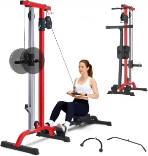 2 IN 1 Rowing & Cable Machine, Adjustable Weight & Seat, Multi-Function Home Gym Equipment, Black+Red