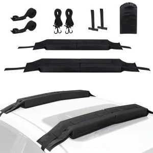 Soft Roof Rack Pads with Tie Down Straps for Surfboard Kayak Canoe Universal Car Roof Racks System Heavy Duty Black