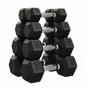 50 LB (5Lb+10Lb+15Lb+20Lb) Hex Dumbbell Set of 2with Cast Iron Core, Rubber Encased Coating and Textured Carbon Steel Handle for Home Gym Strength Training