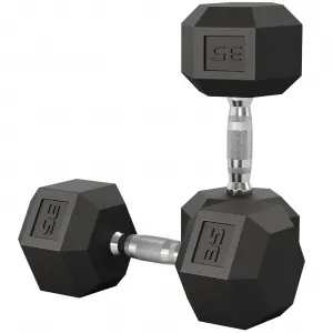 35 LB Hex Dumbbell Set of 2 with Cast Iron Core, Rubber Encased Coating and Textured Carbon Steel Handle for Home Gym Strength Training