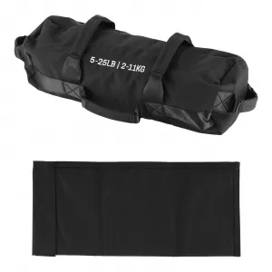 Adjustable Heavy Duty Sandbag – Unfilled 5-25 lbs (S Size) – Versatile for Strength Training, Yoga & Full Body Workouts – Black