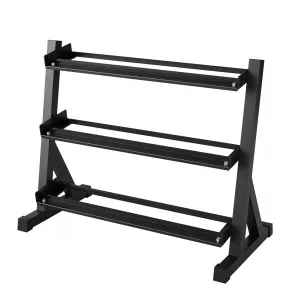 Heavy Duty 3-Tier Dumbbell Rack | 550LB Capacity Steel Stand for Home Gym – Angled Non-Slip Shelves, Rubber Guards, Holds 5-6 Pairs Hex Dumbbells, Black