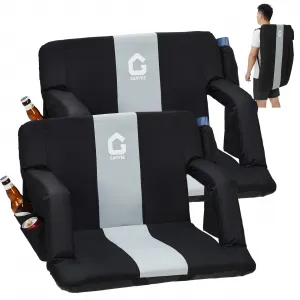 Portable Stadium Seats (Set of 2) - 20.5" Extra Wide Bleacher Chairs with Back Support, Thick Padded Cushion & Storage - Black & Gray