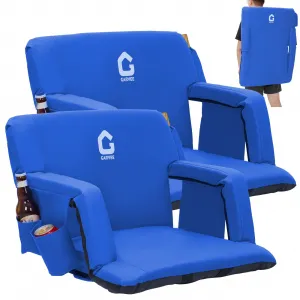 Portable Stadium Seats (Set of 2) - 20.5" Extra Wide Bleacher Chairs with Back Support, Thick Padded Cushion & Storage - Blue