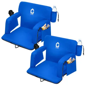 Portable Stadium Seats (Set of 2) - 24.5" Extra Wide Bleacher Chairs with Back Support, Thick Padded Cushion & Storage - Blue