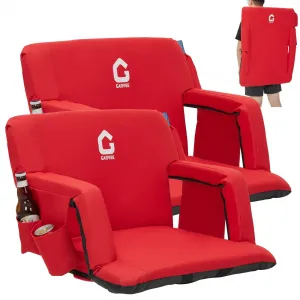 Portable Stadium Seats (Set of 2) - 24.5" Extra Wide Bleacher Chairs with Back Support, Thick Padded Cushion & Storage - Red