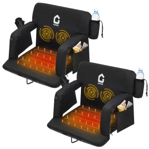 2-Pack Massage & Heated Stadium Seats with Backrest, Dual-Sided Heating, 3 Temperature Levels, Pockets, Foldable Bleacher Chair with Anti-Slip Mat for Cold Outdoor Games, Camping & Events