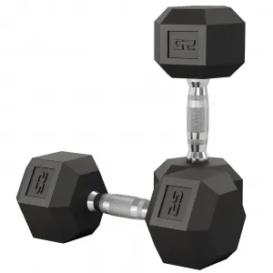 25 LB Hex Dumbbell Set of 2 with Cast Iron Core, Rubber Encased Coating and Textured Carbon Steel Handle for Home Gym Strength Training