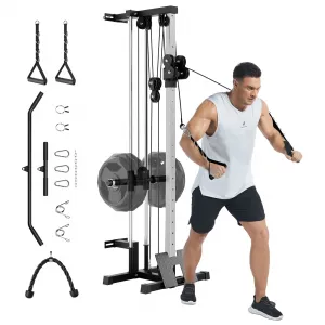 Wall Mounted Dual Pulley Cable Crossover Machine for Home Gym – 18 Adjustable Positions, 400LB Capacity, Heavy Duty Functional Trainer, Space-Saving Strength Training Equipment for Upper Body & Lat Pulldown, Black