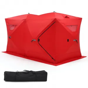 Pop-up Ice Fishing Shelter 7-8 Person, 3-Layer Insulated Ice Fishing Tent with 2 Doors & 2 Windows, Windproof Warm Portable Ice Shanty with Carrying Bag, 8 Ground Stakes & 8 Ropes