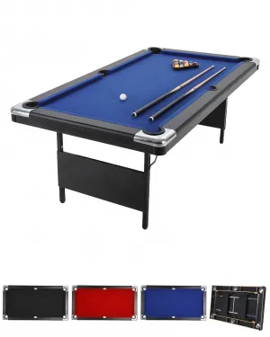 7 ft Foldable Pool Table Billiard Table Compact Indoor Outdoor Black Blue Red