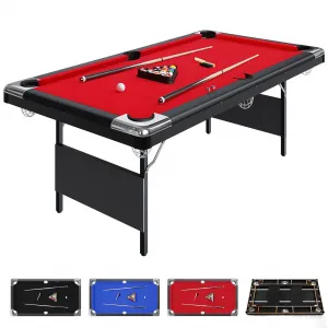 7 ft Portable Folding Pool Table With Full Billiard Set For Family Game Room, Space-Saving, Durable, Black