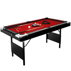 6 ft Foldable Pool Table Billiard Table Compact Indoor Outdoor Red