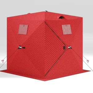 Pop-Up Portable Ice Fishing Tent for 3-4 Person - Insulated Oxford Hub Shelter - Waterproof, Quick Setup, Anchors, Ropes & Carry Bag Included - Winter Fishing Gear - Winter fishing cover | 70.8*70.8*77.74INCH | Red;