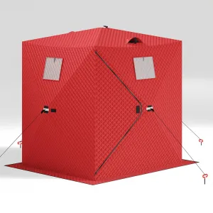 Insulated Pop-Up Ice Fishing Tent for 2-3 Persons - Portable Waterproof Oxford Winter Shelter - Quick Setup, Carry Bag, Anchors & Ropes - Red, 60×60×76.2 Inch | Winter fishing portable shelter