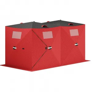Insulated Pop-Up Ice Fishing Tent for 5-7 Persons - Portable Spacious Windproof Winter Shelter - Durable 3-Layer, Carry Bag, Zippered Door, Anchors - Red & Black, 141.73×70.8×77.74 Inch | Winter fishing shelter