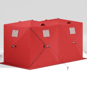 Insulated Pop-Up Ice Fishing Tent for 5-7 Persons - Spacious Hub-Style Winter Shelter - Waterproof Oxford, Quick Setup, Windproof, Anchors, Ropes, Carry Bag - Red, 141.73×70.8×77.74 Inch | Winter fishing portable shelter