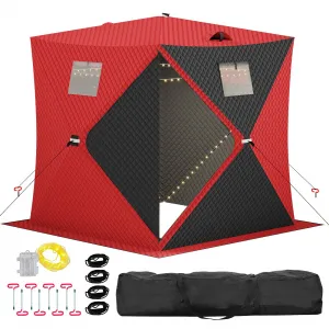 Insulated Pop-Up Ice Fishing Shelter  – Portable Winter Tent with Windows, Zippered Door, Integrated Light Strip, Carry Bag, Anchors & Wind Rope – Durable Ice Shanty for Outdoor Ice Fishing
