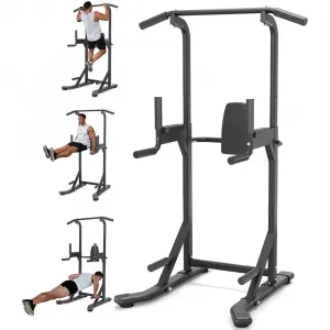 Pull Up Bar Free Standing Power Tower Dip Station For Home Gym 450LBS Capacity Black